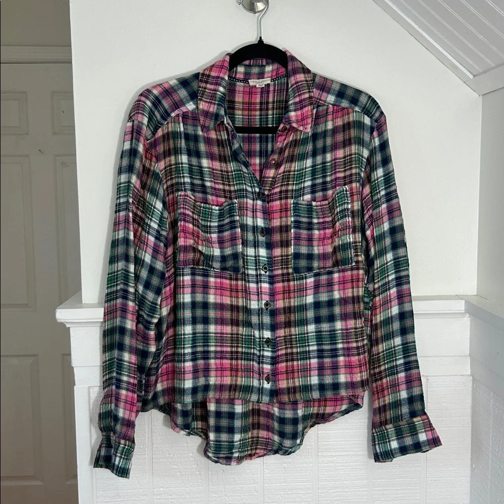 PILCRO Anthropologie Relaxed Plaid Button Up Top size Small - Picture 2 of 5